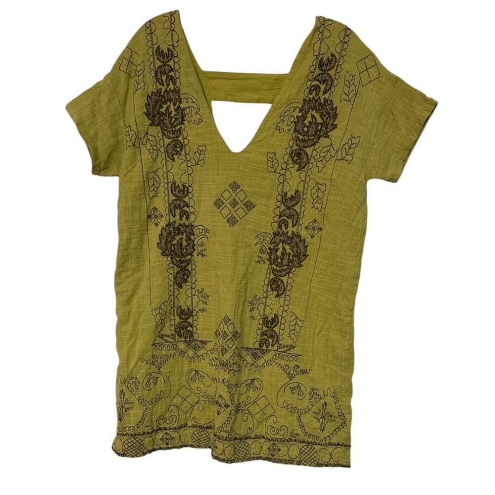 FREE PEOPLE LIME BEADED LINEN MINI DRESS SZ S